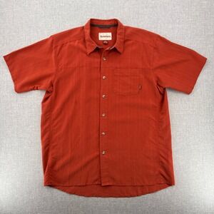 Simms Short Sleeve Button Up Shirt Men Large Orange Fishing Outdoor Lightweight